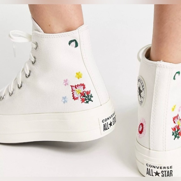 Converse Women's Platform Floral Embroidery High Top Sneakers | Size 5.5 - Picture 4 of 12